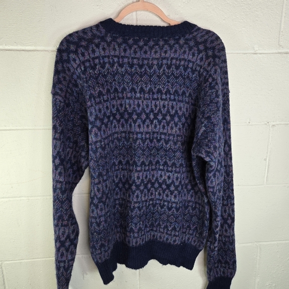 vtg 90s Peruvian Connection Pure Alpaca Blue Jacquard Pattern Crewneck Sweater - Picture 3 of 8